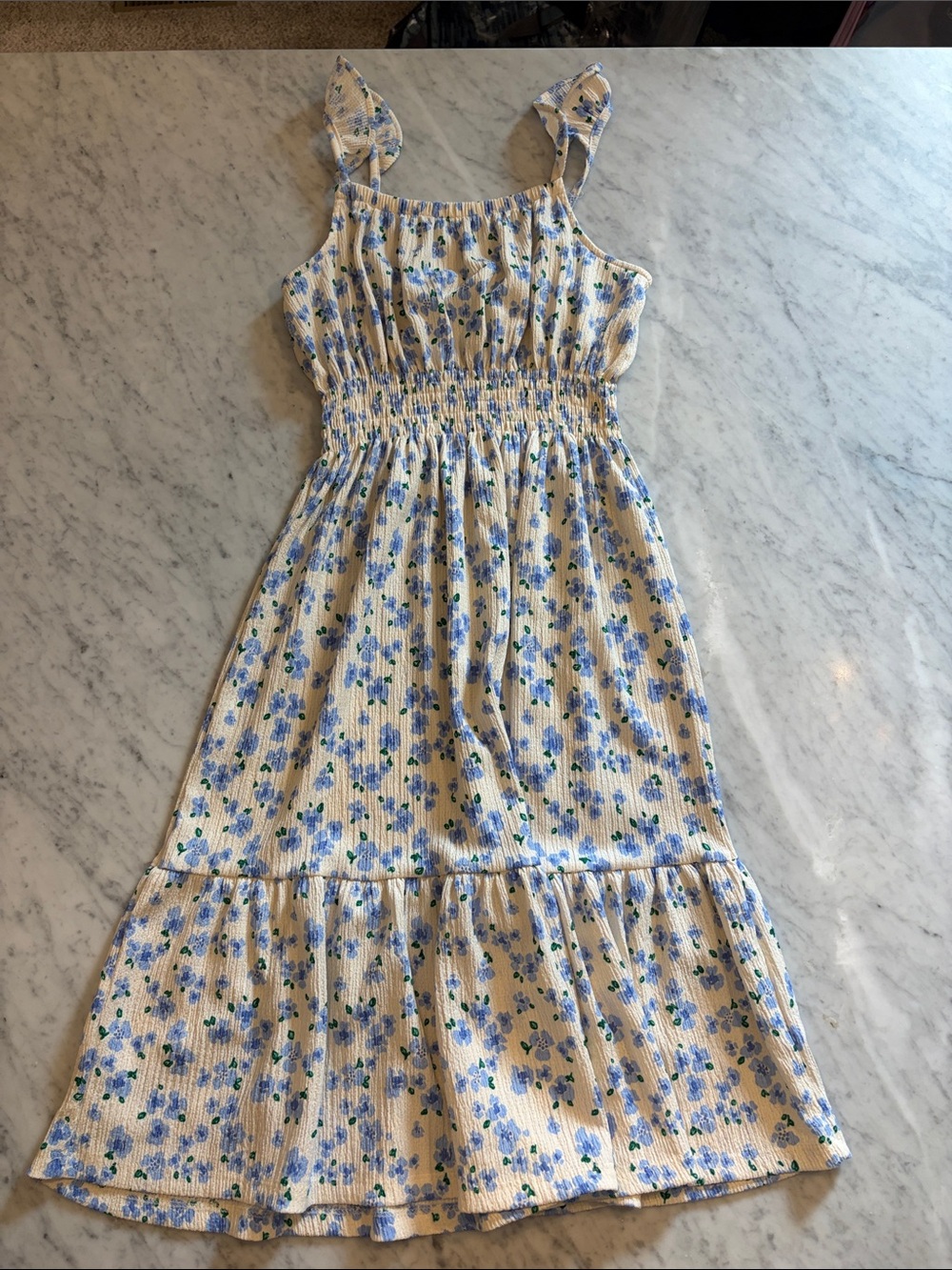 Girls' Floral Smocked Sundress - Blue on Cream